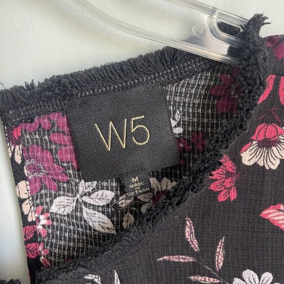 W5 Multicolor Floral Peplum Fringed Short Sleeve Top Blouse Women's - Picture 6 of 8